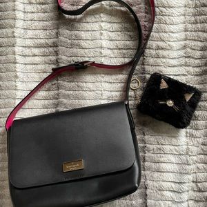 Kate Spade Bundle - Kate Spade black crossbody purse and faux fur zip cat wallet
